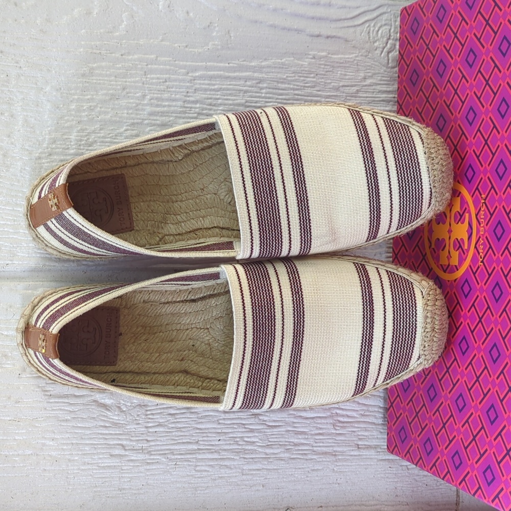 TORY BURCH AWNING IVORY-DARK PLUM/ ROYAL TAN 190